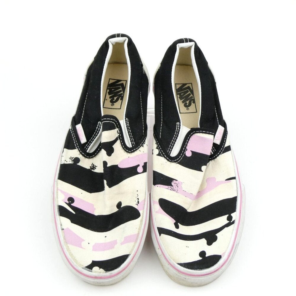 Vans Pink Black White Print Canvas Slip-On Shoes Women's 9.5/Men's 8